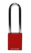 Aluminium bodied safety padlock with steel shackle-red-Keyed Alike-long