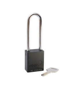Aluminium bodied safety padlock with steel shackle-black-Keyed to Differ-long