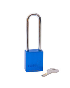 Aluminum bodied safety padlock with steel shackle-blue-Keyed to Differ-long