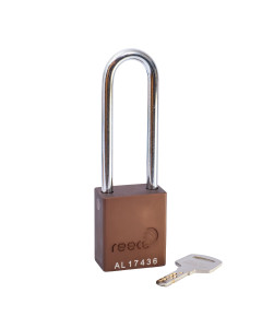 Aluminium bodied safety padlock with steel shackle-brown-Keyed to Differ-long