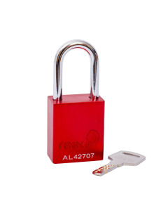 Aluminium bodied safety padlock with steel shackle-red-Keyed to Differ