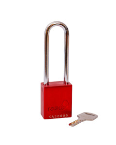 Aluminium bodied safety padlock with steel shackle-red-Keyed to Differ-long