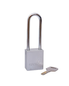 Aluminium bodied safety padlock with steel shackle-silver-Keyed to Differ-long