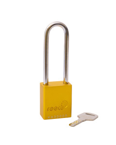 Aluminium bodied safety padlock with steel shackle-yellow-Keyed to Differ-long