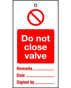 Lockout Tags Do not close valve Pack of 10