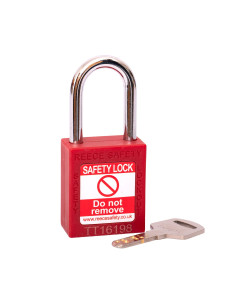 RED Steel Shackle safety padlock keyed differently