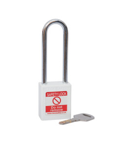 WHITE Steel Shackle safety padlock keyed differently long