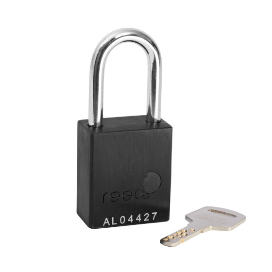 Aluminium bodied safety padlock with steel shackle-black-Keyed Alike