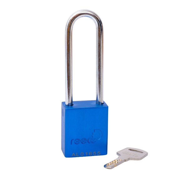 Aluminium bodied safety padlock with steel shackle-blue-Keyed Alike