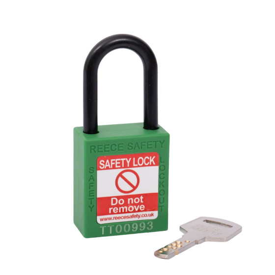 GREEN Plastic Shackle safety padlock keyed differently