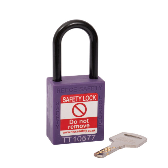 PURPLE Plastic Shackle safety padlock keyed differently
