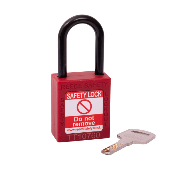 RED Plastic Shackle safety padlock keyed differently