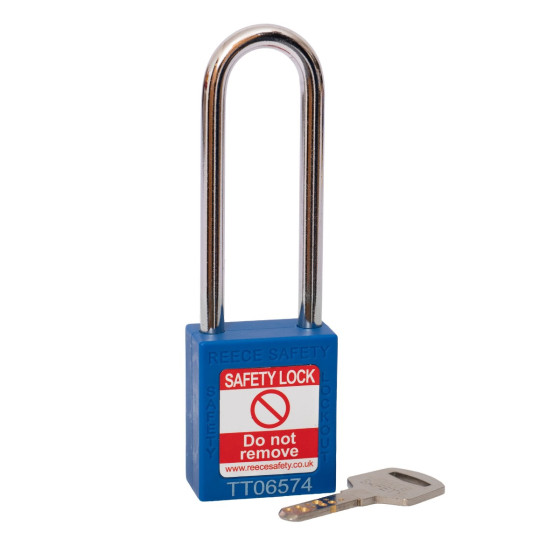 BLUE Steel Shackle safety padlock keyed differently long