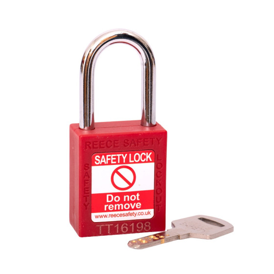 RED Steel Shackle safety padlock keyed differently