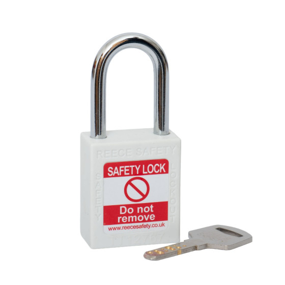 WHITE Steel Shackle safety padlock keyed differently