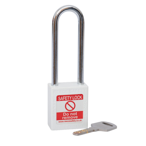 WHITE Steel Shackle safety padlock keyed differently long