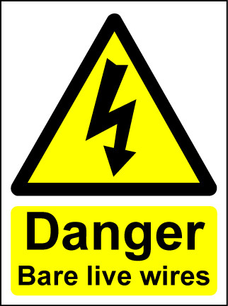 Hazard Warning Sign 400x300mm Danger Bare live wires (rigid)