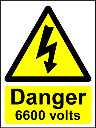Hazard Warning Sign 200x150mm Danger 6600 volts (rigid)