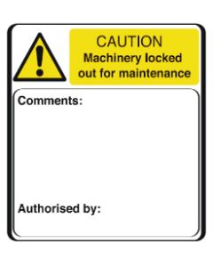 Caution machinery locked out for maintenance Self adhesive warning label