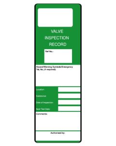 Valve Inspection Record Safety message/maintenance tag