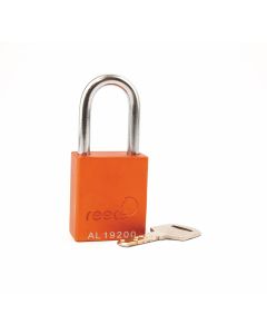 Aluminium bodied safety padlock with steel shackle-orange-Keyed to Differ
