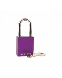 Aluminium bodied safety padlock with steel shackle-purple-Keyed to Differ