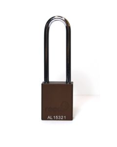 Aluminium bodied safety padlock with steel shackle-brown-Keyed to Differ-long