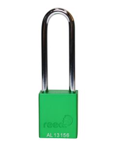 Aluminium bodied safety padlock with steel shackle-green-Keyed to Differ-long