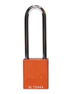 Aluminium bodied safety padlock with steel shackle-orange-Keyed to Differ-long