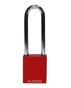 Aluminium bodied safety padlock with steel shackle-red-Keyed Alike-long