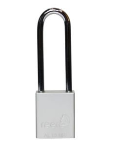 Aluminium bodied safety padlock with steel shackle-silver-Keyed to Differ-long