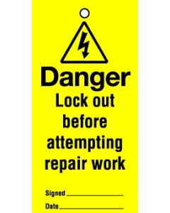 Lockout tags Danger Lock out before attempting...Pack of 10