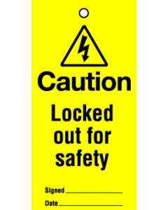 Lockout tags 200x100mm Caution Locked out for safety.Pack of 10