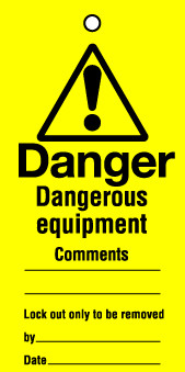 Lockout tags 110x50mm Dangerous equipment ...Pack of 10