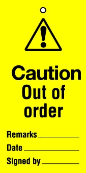 Lockout Tags Caution Out of Order. Pack of 10