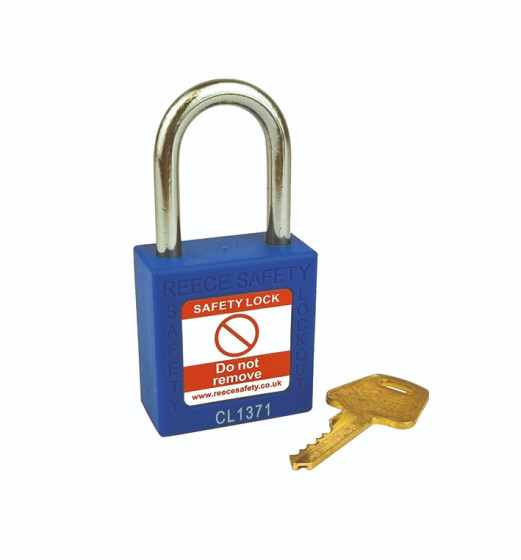 Compact Nylon Safety Lockout Padlock in Blue with Engraved ID