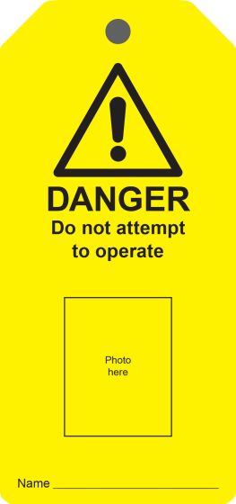 Photo ID Lockout Tag - 'Danger Do Not Attempt to Operate' - 10 Pack