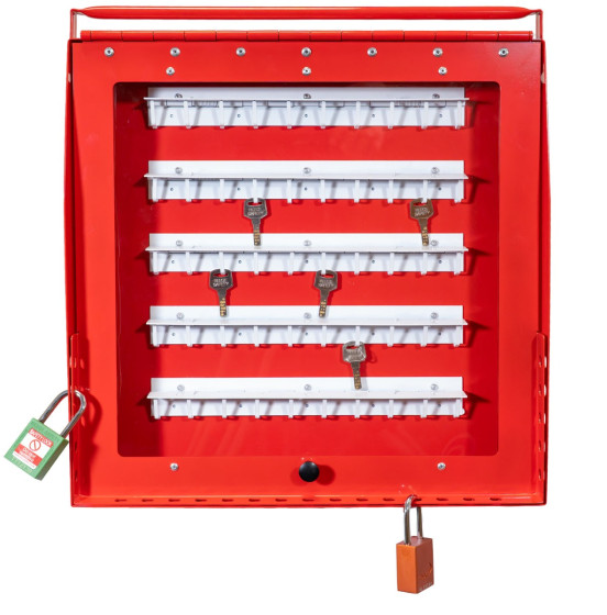 Steel Wall mounted or Portable Group Lockout Box - 50 hook. Colour Red.