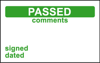 Elec Inspec Labels 40x75mm S/A vinyl Roll 250 Passed Comment