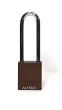 Aluminium bodied safety padlock with steel shackle-brown-Keyed Alike-long