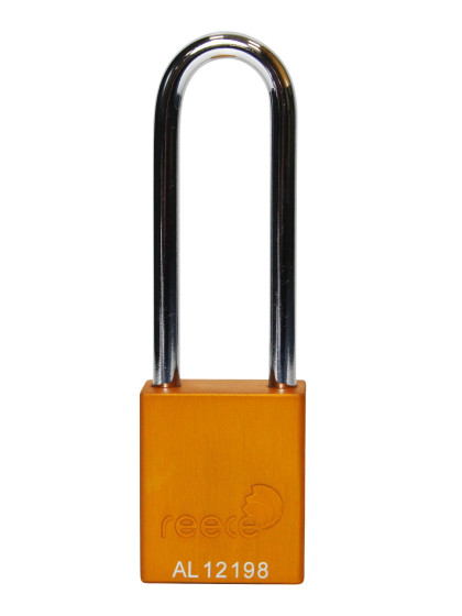 Aluminium bodied safety padlock with steel shackle-yellow-Keyed to Differ-long