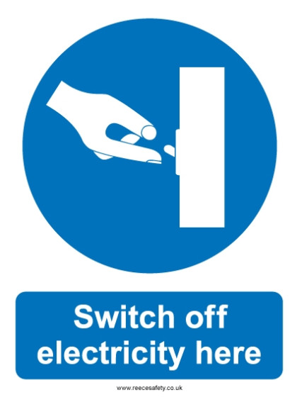 Hazard Warning Sign 200x150mm Switch off electricity here