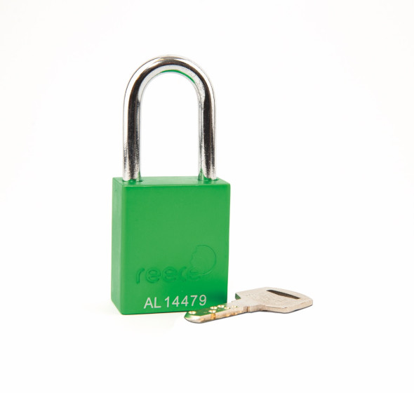 Aluminium bodied safety padlock with steel shackle-green-Keyed Alike