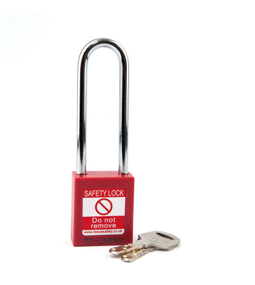  RED Steel Shackle safety padlock keyed alike to KA300013 long