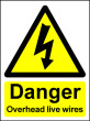 Hazard Warning Sign 400x300mm Danger Overhead live wires
