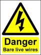 Hazard Warning Sign 400x300mm Danger Bare live wires (rigid)