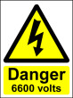Hazard Warning Sign 200x150mm Danger 6600 volts (rigid)
