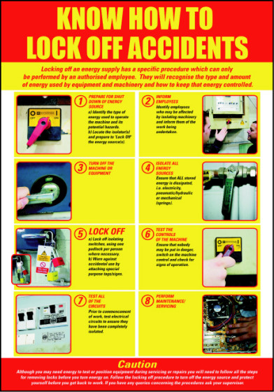 Lockout/Tagout Safety Poster - 'Know How to Lock Off Accidents'