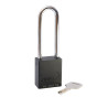 Aluminium bodied safety padlock with steel shackle-black-Keyed to Differ-long