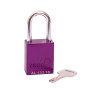 Aluminium bodied safety padlock with steel shackle-purple-Keyed to Differ